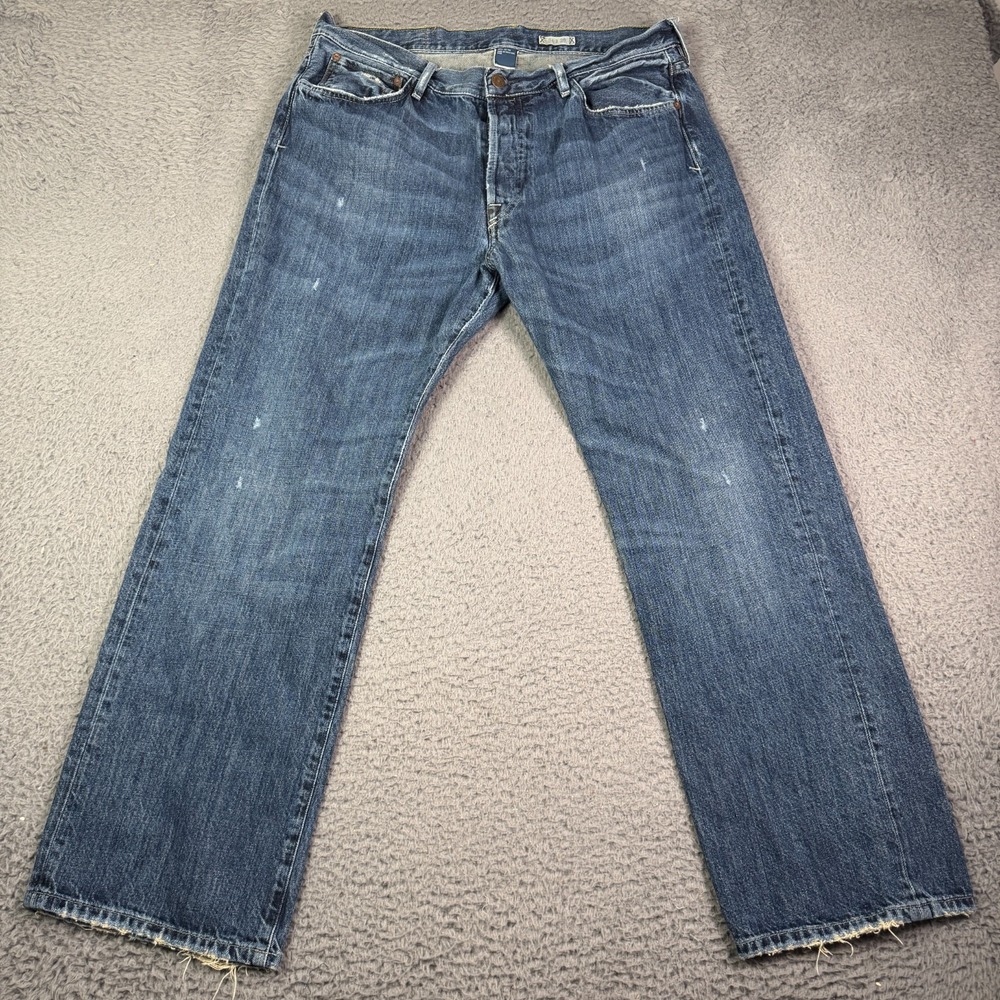 Polo Ralph Lauren Vintage 67 Distressed Jeans Mens 34x29 Blue Denim Washed - Picture 2 of 13